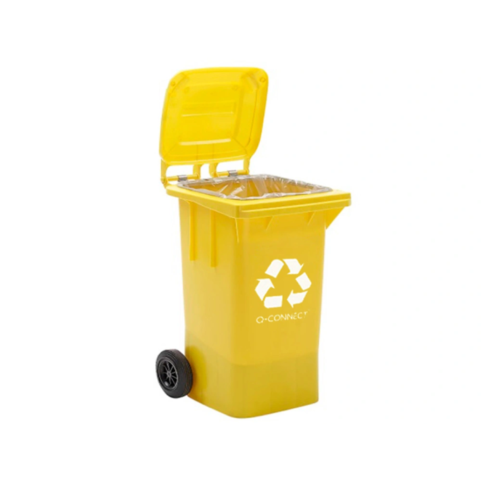 Q-connect Papelera Contenedor Plástico Amarillo para Plásticos y Envases Metálicos 100L con Tapa y Ruedas 750x470x370 mm 3