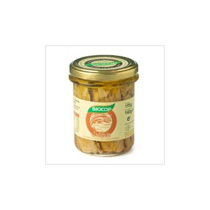 BIOCOP Filetes de Salmón en Aceite de Oliva Virgen Extra Bio 195Gr. Salmón Salvaje de Canadá en Aceite de Oliva Ecológico
