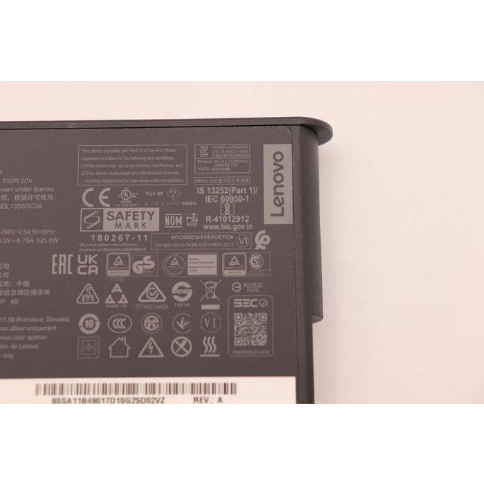 Lenovo 135W AC adapter with 100-240V input, designed for Lenovo devices with slim tip power plug. 4 Lenovo 135W AC adapter with 100-240V input, designed for Lenovo devices with slim tip power plug. 4