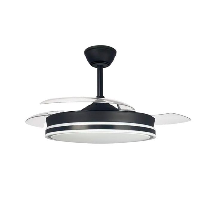 Cristalrecord Ventilador de Techo LED 3CCT Supersilencioso Aspas Retráctiles Supereco Mini Negro 39W 3822lm Ø92cm con Mando