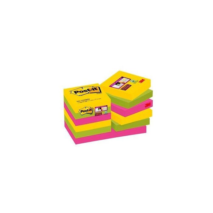 Post-it Bloc de notas adhesivas Super Sticky 47,6x47,6 mm, 90 hojas, pack de 12 blocs, colores surtidos Río de Janeiro