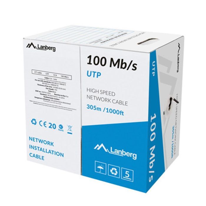 Lanberg Bobina Cable LAN UTP 100Mb/s 305m Cobre CCA Negro