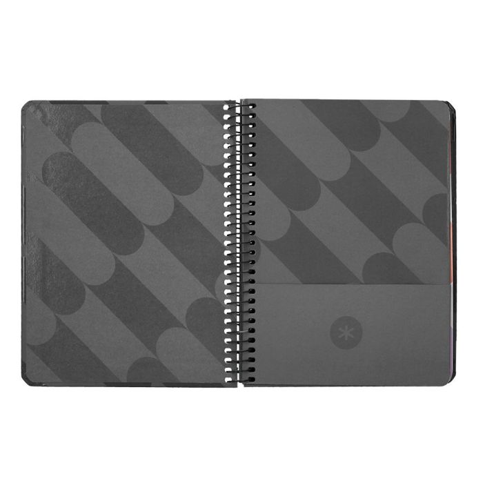 Antartik Agenda Espiral Colección Pattern A6+ 2025 Semana Vista Negro, Papel 80gr, Tapa Cartón Forrado Soft Touch, Pegatinas
