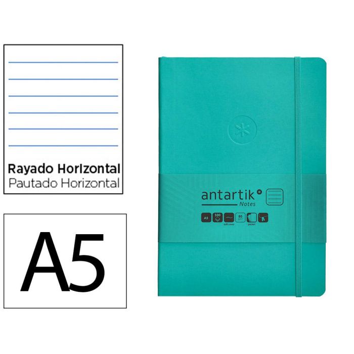 Cuaderno Con Gomilla Antartik Notes Tapa Blanda A5 Hojas Rayas Turquesa 80 Hojas 80 gr Fsc