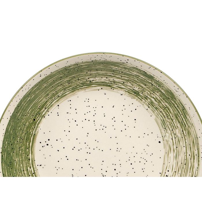 Vessia Plato Hondo Patinado Verde 20,5 cm, Cerámica de Porcelana, Blanco Interior (Set de 36)