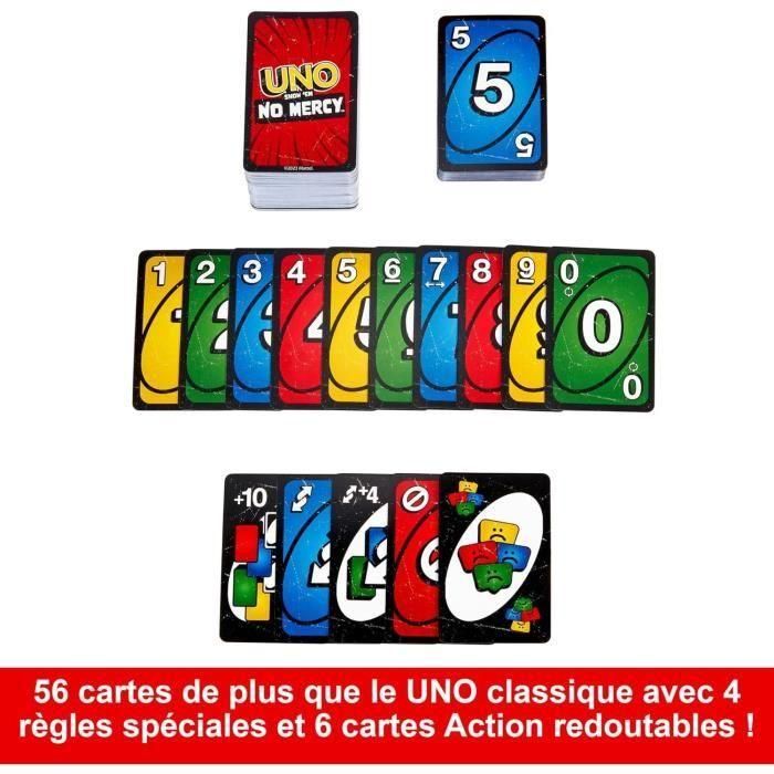 Mattel Juego de Cartas Uno No Mercy. La edición más despiadada con reglas y cartas especiales, ideal para mayores de 5 años. Español/Portugués. 4