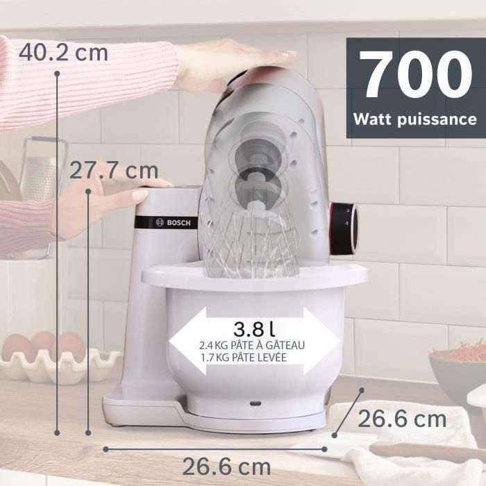 Procesador de alimentos BOSCH Serie 2 MUMS2AW21 - 700 W - 4 velocidades - 3,8 L - 3 discos - Picadora de carne - Blanco 1 Procesador de alimentos BOSCH Serie 2 MUMS2AW21 - 700 W - 4 velocidades - 3,8 L - 3 discos - Picadora de carne - Blanco 1