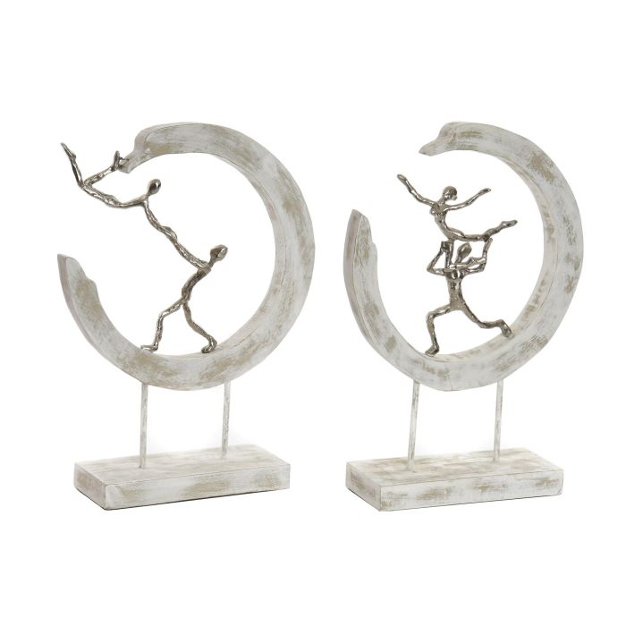 DKD Home Decor Figura Bailarines Moderno Mango Aluminio Plateado Blanco 10x47x32.5 cm Pack 2 Unidades