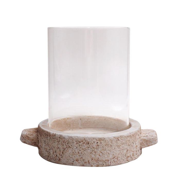 DKD Home Decor Portavela Scandi de Cemento y Cristal Crema 12.5 x 15.5 x 16.5 cm (4 Unidades)