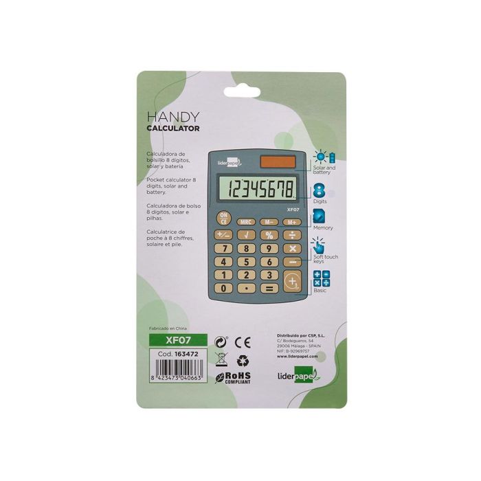 Calculadora Liderpapel Bolsillo Xf07 8 Digitos Solar Y Pilas Color Gris 98x62x8 mm 4