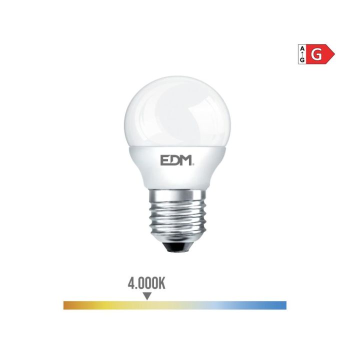 Edm Bombilla Esférica LED E27 5W 400lm 4000K Luz Día Ø4,5x8cm 0 Edm Bombilla Esférica LED E27 5W 400lm 4000K Luz Día Ø4,5x8cm 0
