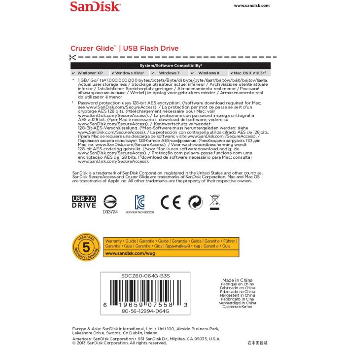 SanDisk USB 2.0 Cruzer Glide 64GB Negro 4