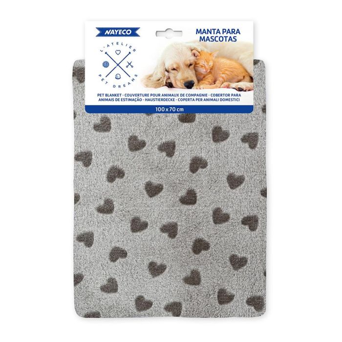 Manta gris corazones marrones, 100 x 70 cm 1