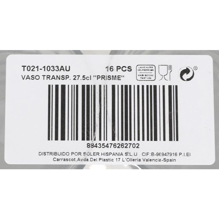 Duralex Vaso Transparente 27.5 Cl "Prisme" Colección Prisme Ancho 8.6 cm Alto 9.2 cm Largo 8.6 cm 7
