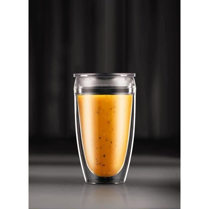 Bodum BOD0699965425982 – Juego 2 Vasos Pavina To Go Plástico Doble Pared, Tapa Hermética, 40 cl, Transparente