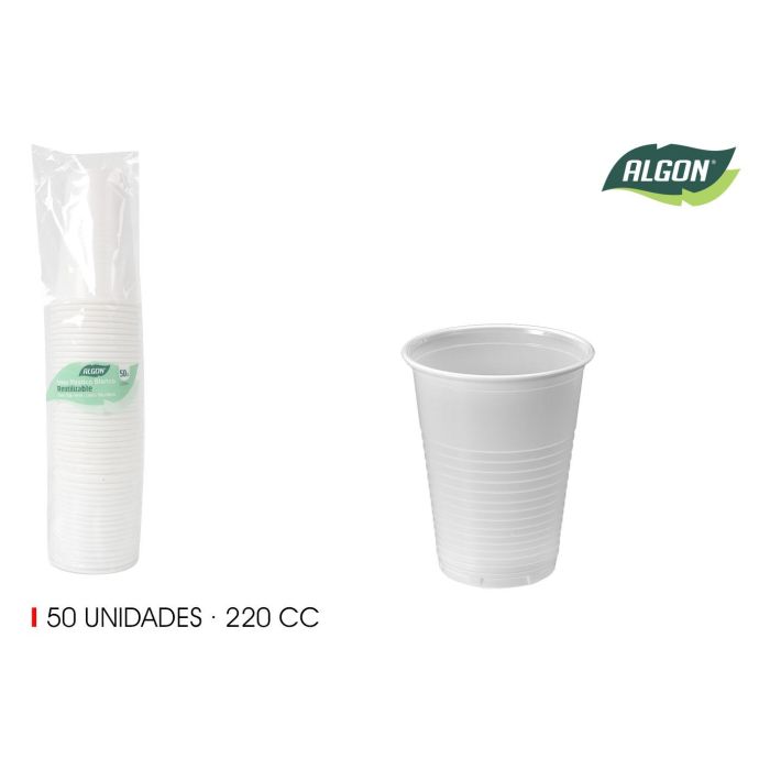 Set de 50 vasos blancos 220 cc Algon (18 Unidades) Set de 50 vasos blancos 220 cc Algon (18 Unidades)