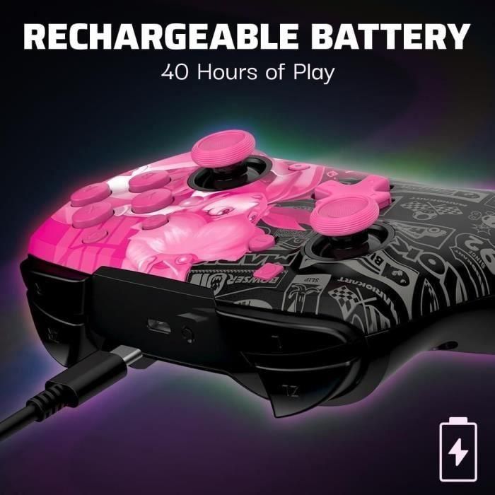 PDP - Mando inalámbrico Glow para Nintendo Switch y Switch OLED - Grand Prix Peach - Negro y rosa 3 PDP - Mando inalámbrico Glow para Nintendo Switch y Switch OLED - Grand Prix Peach - Negro y rosa 3