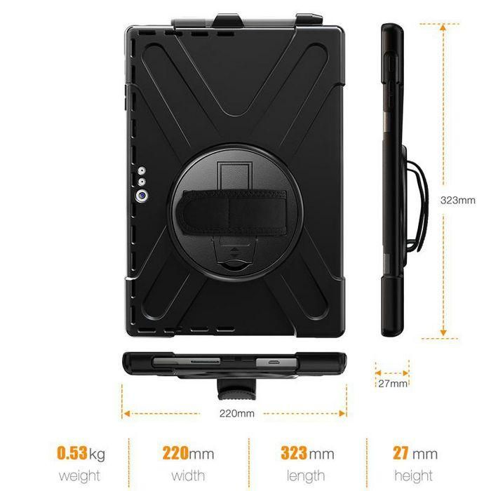 eSTUFF Funda Defender a prueba de golpes para Microsoft Surface Pro 7+/7/6/5/4 - Negra con correa y soporte 360 4 eSTUFF Funda Defender a prueba de golpes para Microsoft Surface Pro 7+/7/6/5/4 - Negra con correa y soporte 360 4