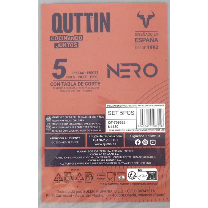 Set 5 Piezas Cuchillos, Tijeras y Tabla de Cortar Nero - Inde (4 Cajas) 2 Set 5 Piezas Cuchillos, Tijeras y Tabla de Cortar Nero - Inde (4 Cajas) 2