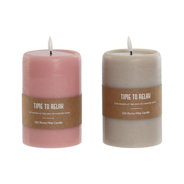 DKD Home Decor Pack de 4 Velas LED de Cera Scandi Rosa y Gris Colores Surtidos para Decoración de Hogar 10x18x10 cm 1