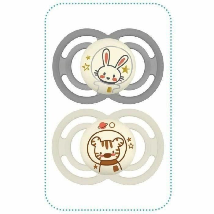 Set de 2 chupetes con caja de esterilización - MAM - Perfect Nuit - 18 meses - Silicona - Gris y beige Set de 2 chupetes con caja de esterilización - MAM - Perfect Nuit - 18 meses - Silicona - Gris y beige