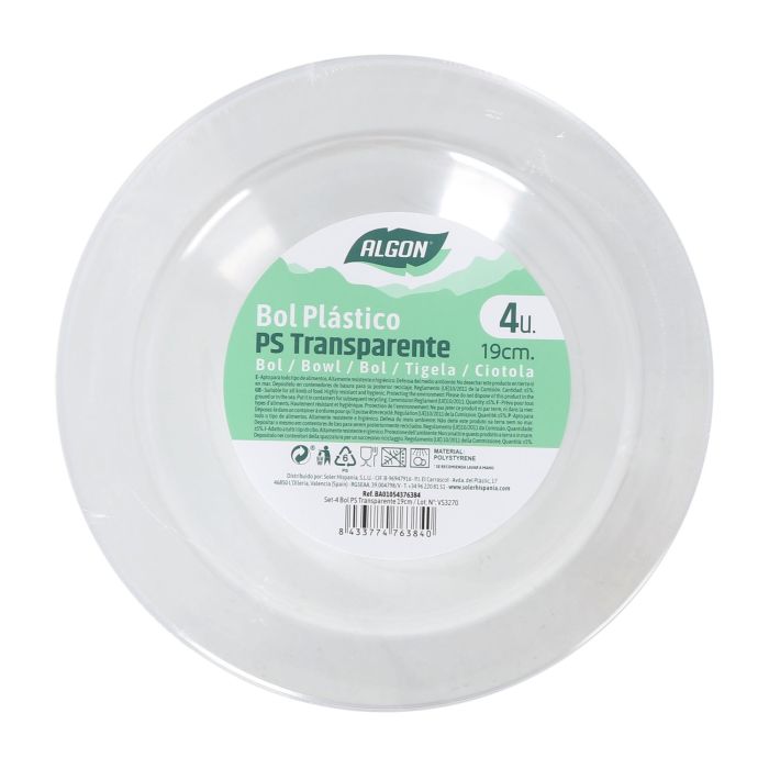 Algon Set 4 Bol Transparente PS 19 cm (24 Unidades)