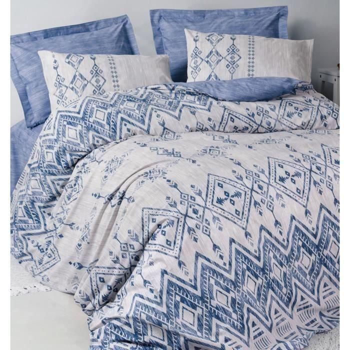 Juego de cama - 1 funda nórdica 220x240 cm + 2 fundas de almohada 60x60 cm - 100% algodón - Azul 3 Juego de cama - 1 funda nórdica 220x240 cm + 2 fundas de almohada 60x60 cm - 100% algodón - Azul 3