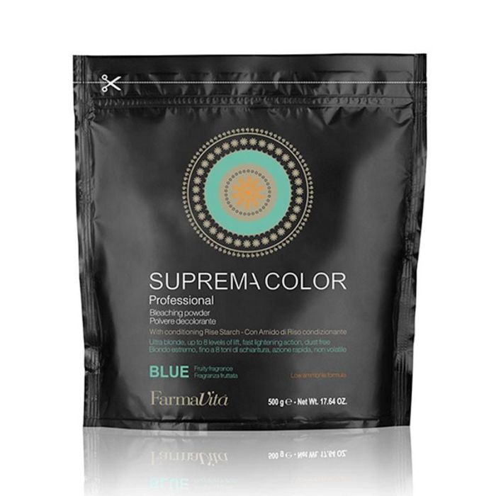 Farmavita Suprema Color Polvo Decolorante Azul No Volátil Aclara hasta 8 Tonos para Cabello, Bolsa de Aluminio 500gr