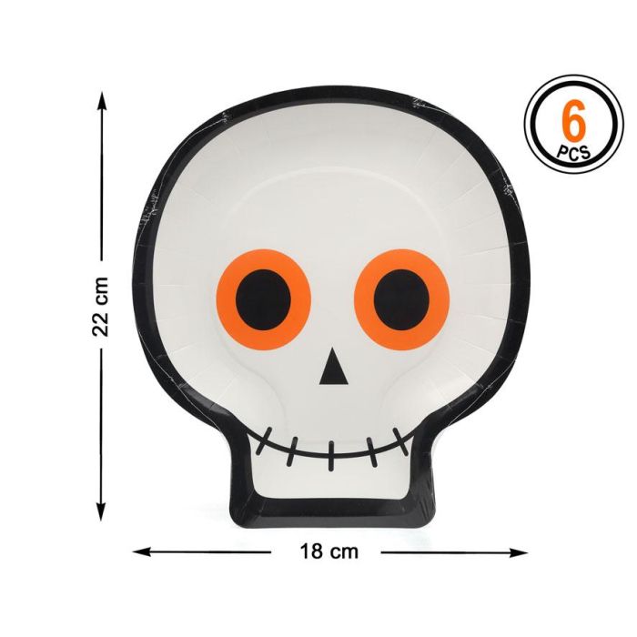 Pack 6 Platos Halloween Calavera Blanca 27x24 cm