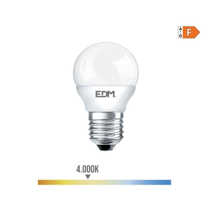 Edm Bombilla esférica LED E27 7W 600LM 4000K luz día, Ø4.5x8cm