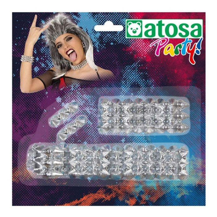 Kit de Bisutería Plateado Años 80 Pulsera Pendientes Collar Punky 3 Kit de Bisutería Plateado Años 80 Pulsera Pendientes Collar Punky 3