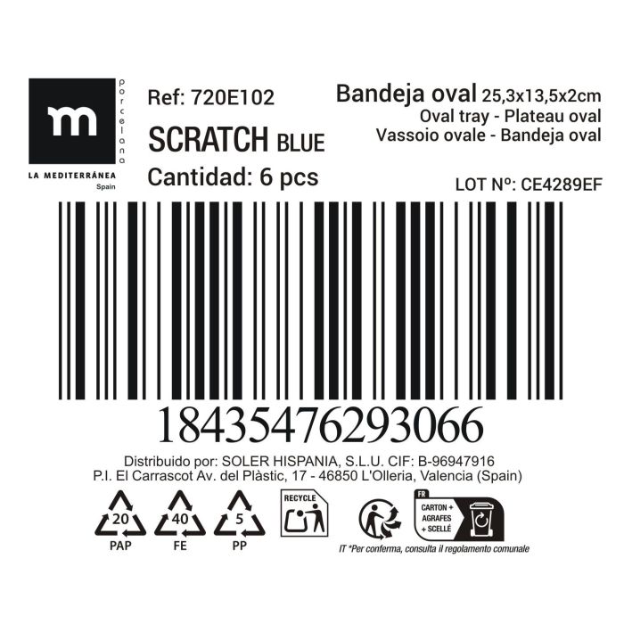 Bandeja Oval Scratch Blue 25.3 x 13.5 x 2 cm - Inde (12 Unidades) 2 Bandeja Oval Scratch Blue 25.3 x 13.5 x 2 cm - Inde (12 Unidades) 2