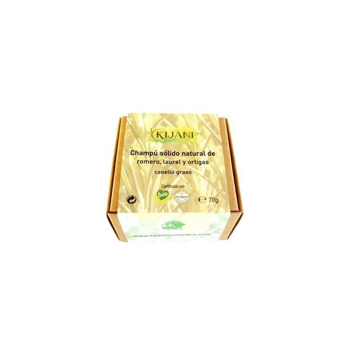 KIJANI Champú Sólido de Romero, Ortiga y Laurel para Cabello Graso 70g Certificado Ecológico