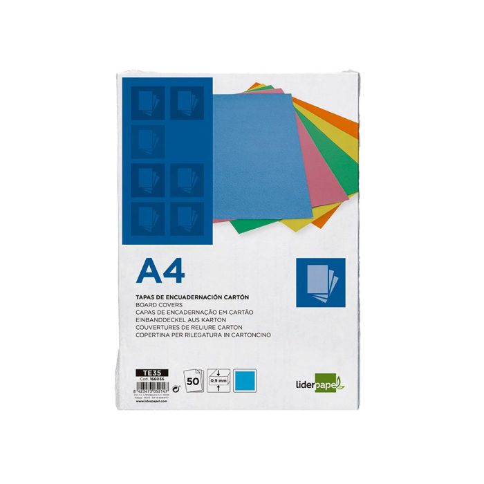 Tapa Encuadernacion Liderpapel Carton A4 0,9 mm Azul Fluor Paquete De 50 Unidades 1