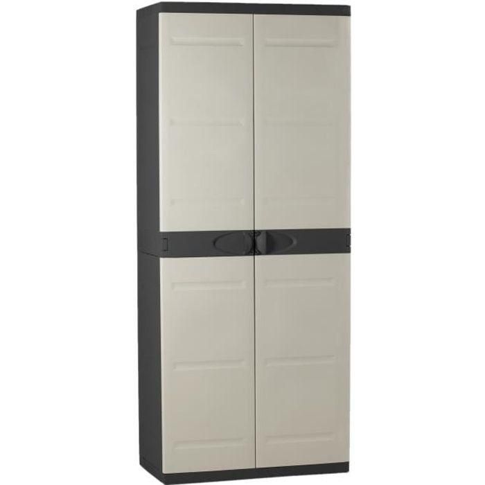 TITANIO PLASTIKEN Armario alto con 2 puertas con estantes - 70 x 44 x 176 cm - Beige y Negro - Gama TITANIO - Interior y Exterior TITANIO PLASTIKEN Armario alto con 2 puertas con estantes - 70 x 44 x 176 cm - Beige y Negro - Gama TITANIO - Interior y Exterior
