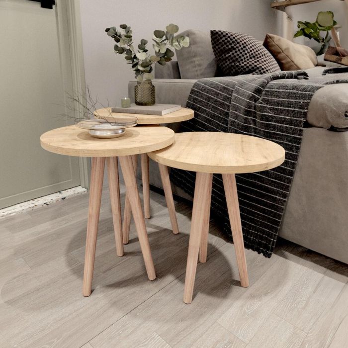 Juego de 3 Mesitas Alexandra House Living Natural Roble Madera MDP 35 x 49 x 35 cm 35 x 45 x 35 cm 35 x 47 x 35 cm 2