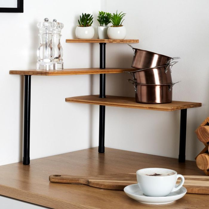 Home Deco Factory Estantería Esquina 3 Niveles Bambú Modular Cocina Ahorro Espacio 6