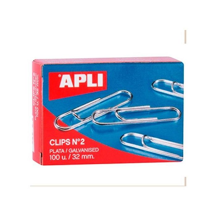 Apli Clips Plateados Nº 2 - 32 mm Caja De 100 -10 Cajas- Apli Clips Plateados Nº 2 - 32 mm Caja De 100 -10 Cajas-