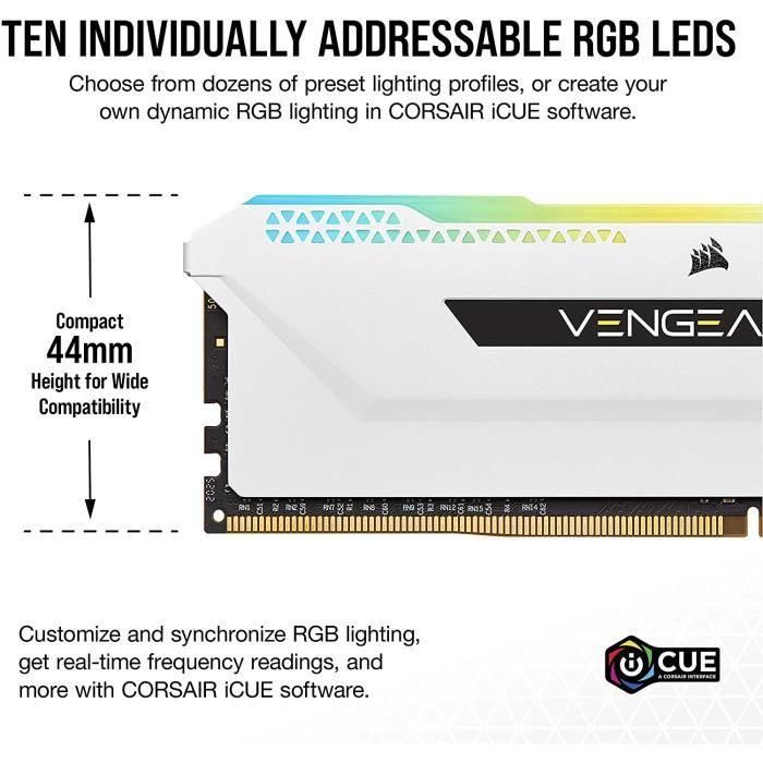 Memoria para PC CORSAIR DDR4 - VENGEANCE RGB PRO SL 32GB (2x16GB) - 3600Mhz - CAS 18 - Blanco (CMH32GX4M2D3600C18W) 2