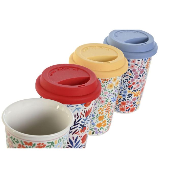 Taza con Tapa DKD Home Decor Multicolor Flores 400 ml (4 Unidades) 1 Taza con Tapa DKD Home Decor Multicolor Flores 400 ml (4 Unidades) 1