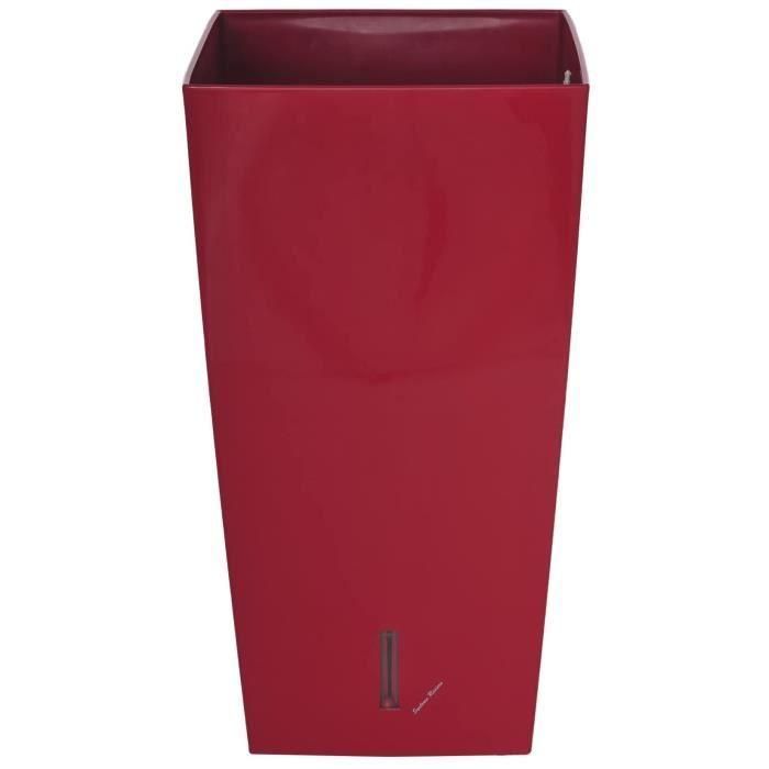 Riviera Eva Nueva Maceta Cuadrada de Plástico con Reserva de Agua, Dimensiones 37x37xH68.5 cm, Capacidad 69 Litros, Rojo 1
