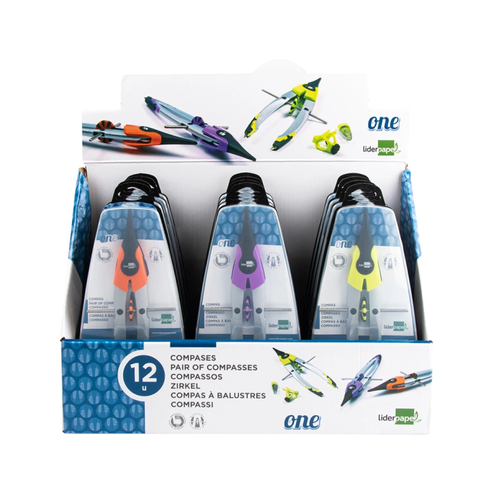 Liderpapel Compás Micrométrico con Bigotera, Adaptador Universal y Minas Colores Surtidos, 18 cm 1
