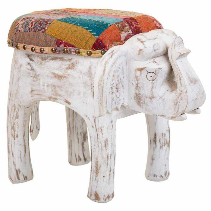 Taburete Alexandra House Living Blanco Madera de mango Tejido 51 x 37 x 36 cm Elefante