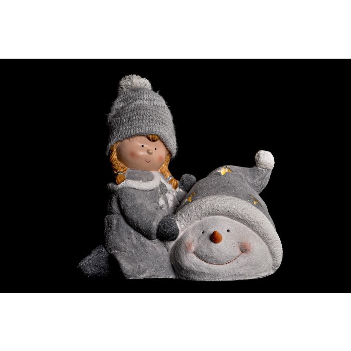 DKD Home Decor Figura de Navidad con Iluminación LED Diseño Fantasía en Magnesia y Poliéster Colores Blanco y Gris Set de 2 Unidades 22x33x36 cm 1