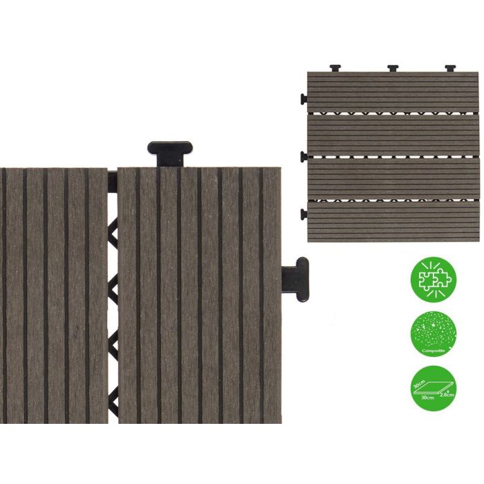 Baldosa Composite Negro Ibergarden 30x2.6x30 cm WPC Madera PE (6 Unidades) 3