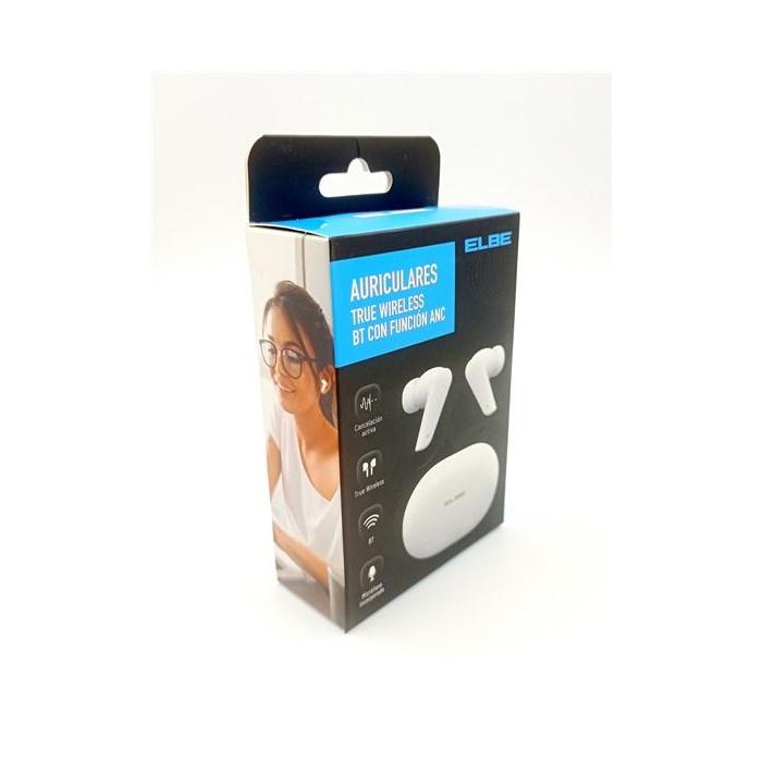 Elbe ABTWS-005-B Auriculares Bluetooth True Wireless con ANC Blancos - Cancelación Activa de Ruido, Bluetooth 5.0 5