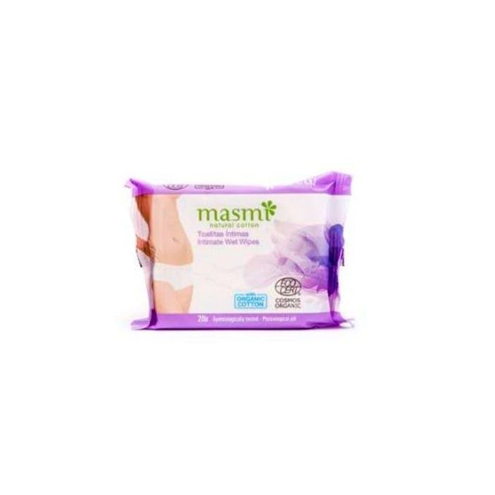 MASMI Toallitas Húmedas Íntimas Femeninas Ecológicas de Algodón con Aloe Vera Hipoalergénicas 20 unidades