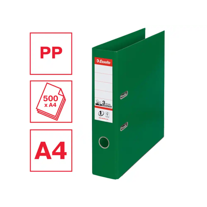 Esselte Archivador de Palanca N 1 DIN A4, Cartón Forrado, Lomo 75 mm, Color Verde 2