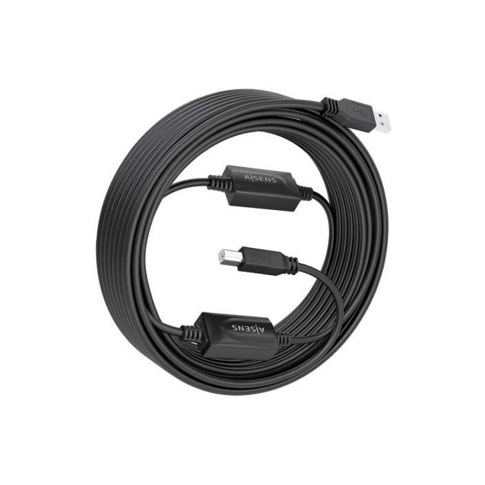 AISENS A101-0906 Cable Prolongador USB 2.0 con Doble Amplificador, Conector USB A Macho a USB B Macho, 15 Metros, Negro 1 AISENS A101-0906 Cable Prolongador USB 2.0 con Doble Amplificador, Conector USB A Macho a USB B Macho, 15 Metros, Negro 1