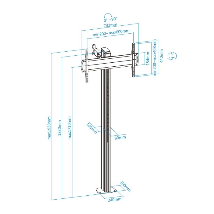 Tooq Soporte de Suelo TV Fs2270M para Pantallas de 37 a 70 Pulgadas, Aluminio, Ajustable en Altura, Inclinación y Rotación 7 Tooq Soporte de Suelo TV Fs2270M para Pantallas de 37 a 70 Pulgadas, Aluminio, Ajustable en Altura, Inclinación y Rotación 7